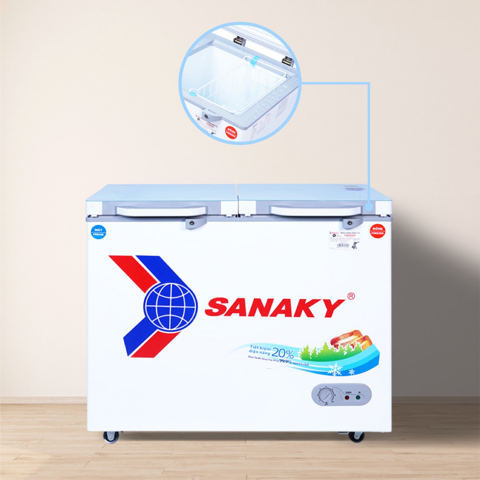 Tủ đông Sanaky VH-2599W2KD giỏ đựng đồ