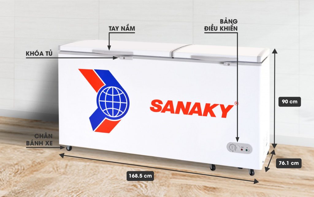 kích thước chi tiết tủ đông sanaky VH-668HY2